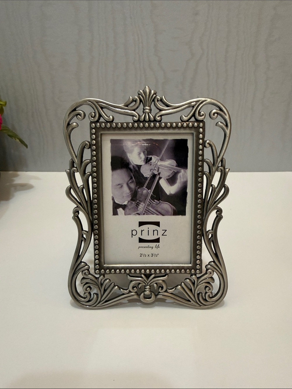 Prinz Vintage Metal Picture Frame Silver Pewter Ornate Floral Scroll 3.5x5